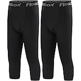Roadbox Boys Compression Leggings,Youth Athletic Pants Capris Tights,Kids Sports Base Layer Basketball Running