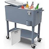 Permasteel Party Cooler with Divider, Spacious 80-Qt Capacity, Chills 36hrs, Serving Tray, Rolling Ice Chest for Indoor and Outdoor Entertainment
