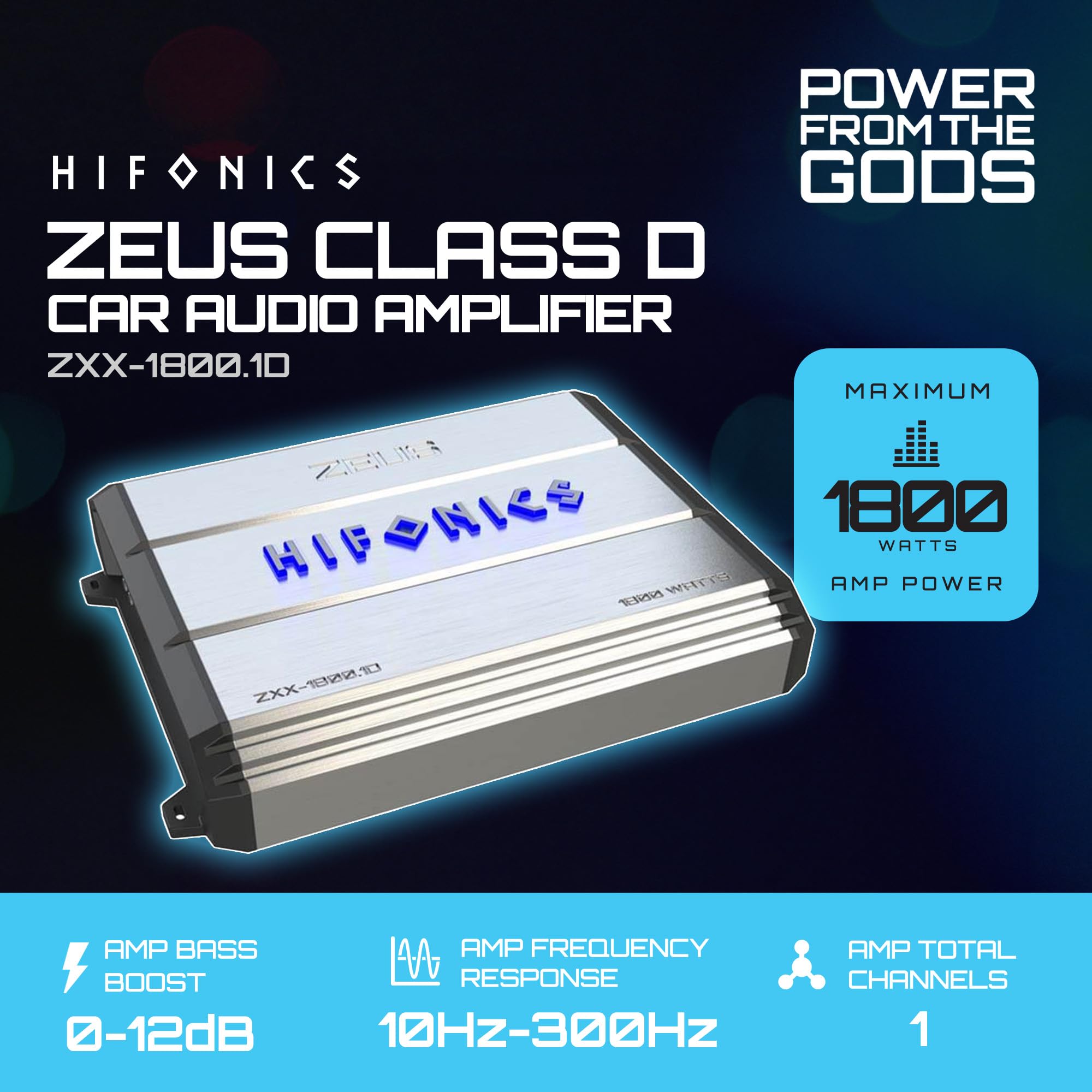 Hifonics Zeus ZXX 1800 Watt Max Class D Monoblock Car Audio Amplifier Amp with Bass Knob and Remote, Variable Crossovers, ZXX-1800.1D, Silver