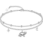 CHIC & ARTSY Women Anklets S925 Sterling Silver Cute Animal Layered Anklet Bracelet Adjustable Multilayer Beach Anklet Bracelet Summer Foot Jewelry Cable Chain 10-11 Inches