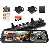 WOLFBOX G900 Tripro Bumper 3 Channel 4K Mirror Dash Cam,8MP STARVIS IMX678 | Free 256GB Card,12'' 4K+2.5K+1080P Front and Rear Bumper Dash Cam,Night Vision,5.8GHz WiFi,Voice Control,Fits Car/Truck/SUV