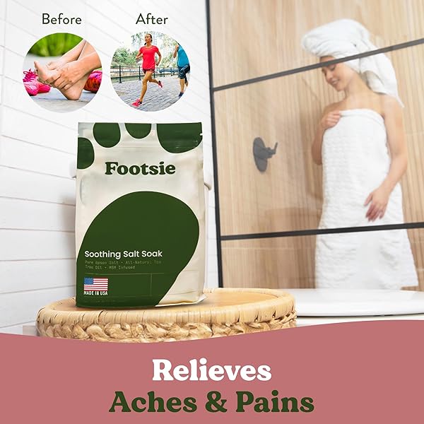 FOOTSIE SOOTHING TEA TREE OIL EPSOM SALT SOAK – FOR CALLUSES, ACHES & PAIN, ATHLETE’S FOOT – MADE IN USA – SOOTHES CRACKED HEELS, FLAKY SKIN – 100% ORGANIC, PEDICURE SPA SALT – 48 OUNCES