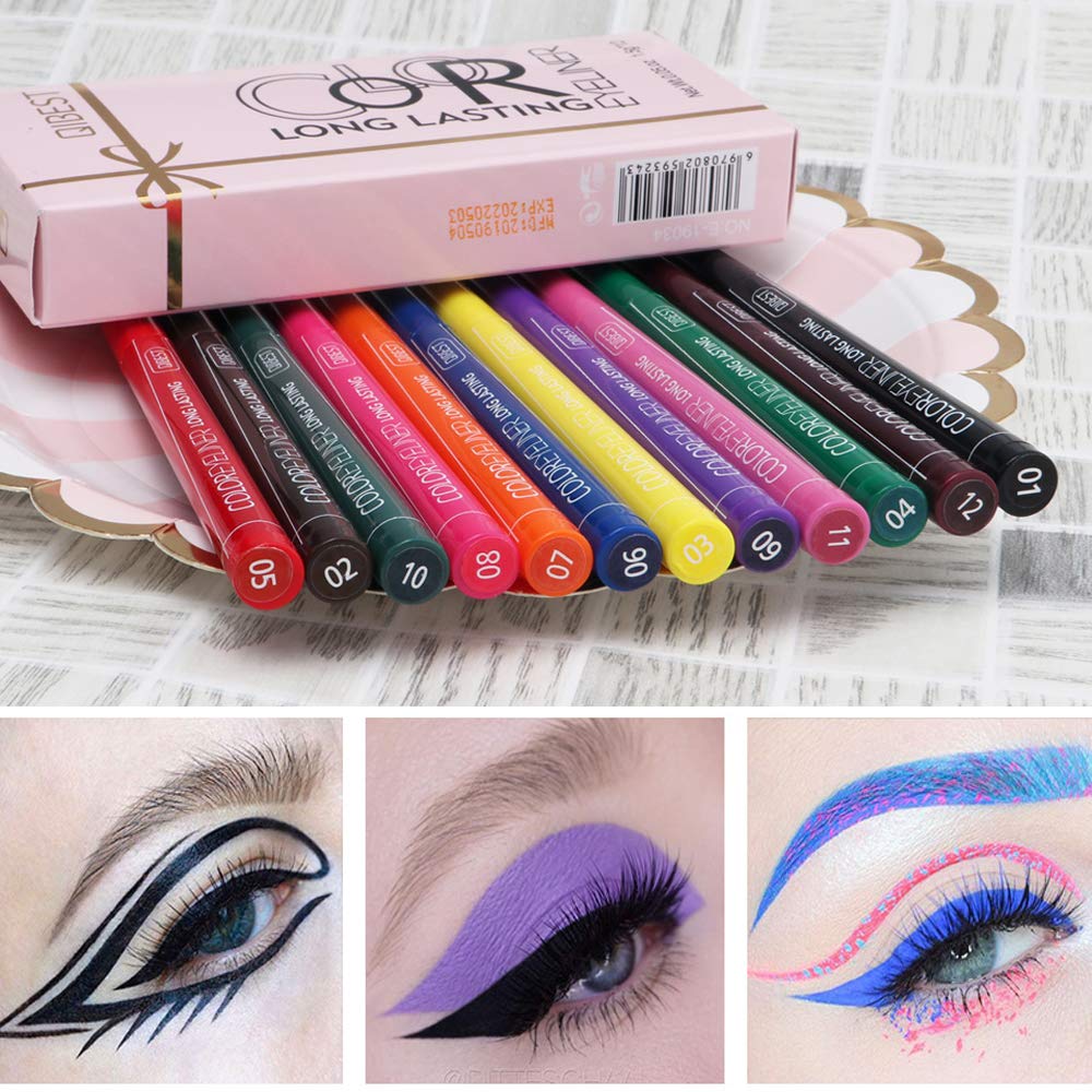 QIBEST Matte Liquid Eyeliner 12 Colors Waterproof High Pigmented Colorful Brighten Pigments Smudgeproof Long Lasting Liquid Eye Liner Pen Set (Gift Set)