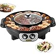 VEVOR 2 in 1 Electric Grill and Hot Pot, 2200W BBQ Pan Grill and Hot Pot, Multifunctional Teppanyaki Grill Pot with Dual Temp Control, Smokeless Hot Pot Grill with Nonstick Coating for 1-8 People