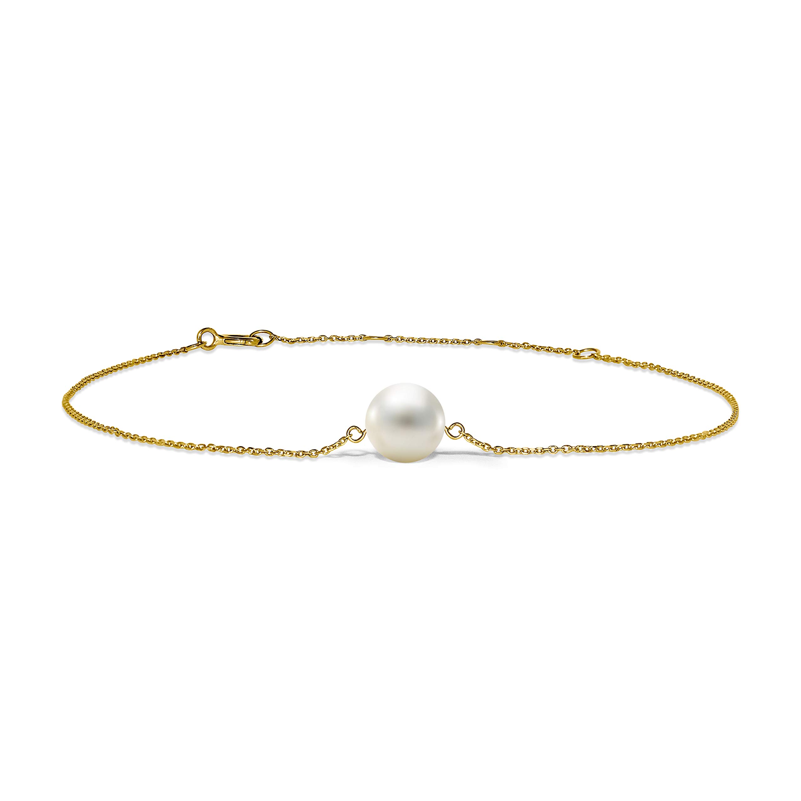 MIORE 14 kt 585 yellow gold bracelet with a white freshwater pearl of 7.50 mm for women, length 215 mm