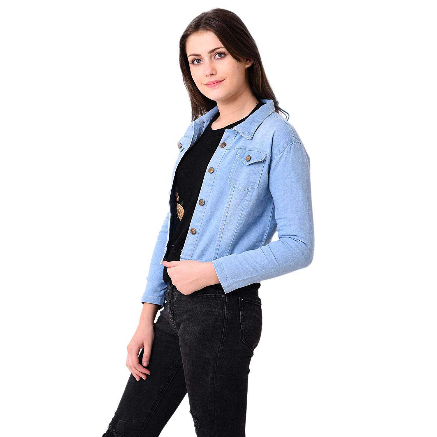 stc fashion full sleeves solid denim jacket for women's/girls