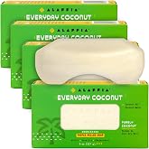 Alaffia EveryDay Coconut Soap Bar - Body Soap, Natural Coconut Oil, Shea Butter &amp; Aromatic Plant Extracts, Ergonomic Bar Soap, Purely Coconut Scent, 8 Oz Ea (Pack of 4)