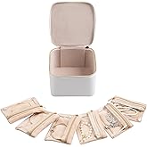 Frebeauty Small Travel Jewelry Box,Travel Jewelry Case with 6 Pouch Bags,Portable Travel Jewelry Organizer,Mini Jewelry Storage,3.35 x 4.9 x 4.8 Inches,Gift Idea for Women Girls (White)