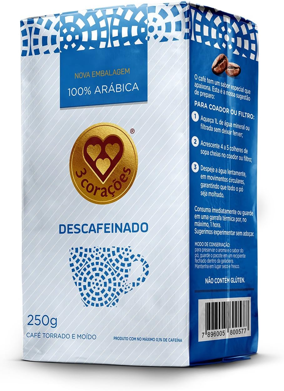 3 Corazones Cafe Decafeinated Ground Coffee Vacuum Packed 250g
