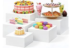 Sintuff 5 Pcs Buffet Risers and Display Stand 6" 7" 8" 9" 10" Large Acrylic Dessert Cupcake Table Stand Set White Food Display Cube for Jewelry Figures Show Decor, Box Nesting Riser with Hollow Bottom