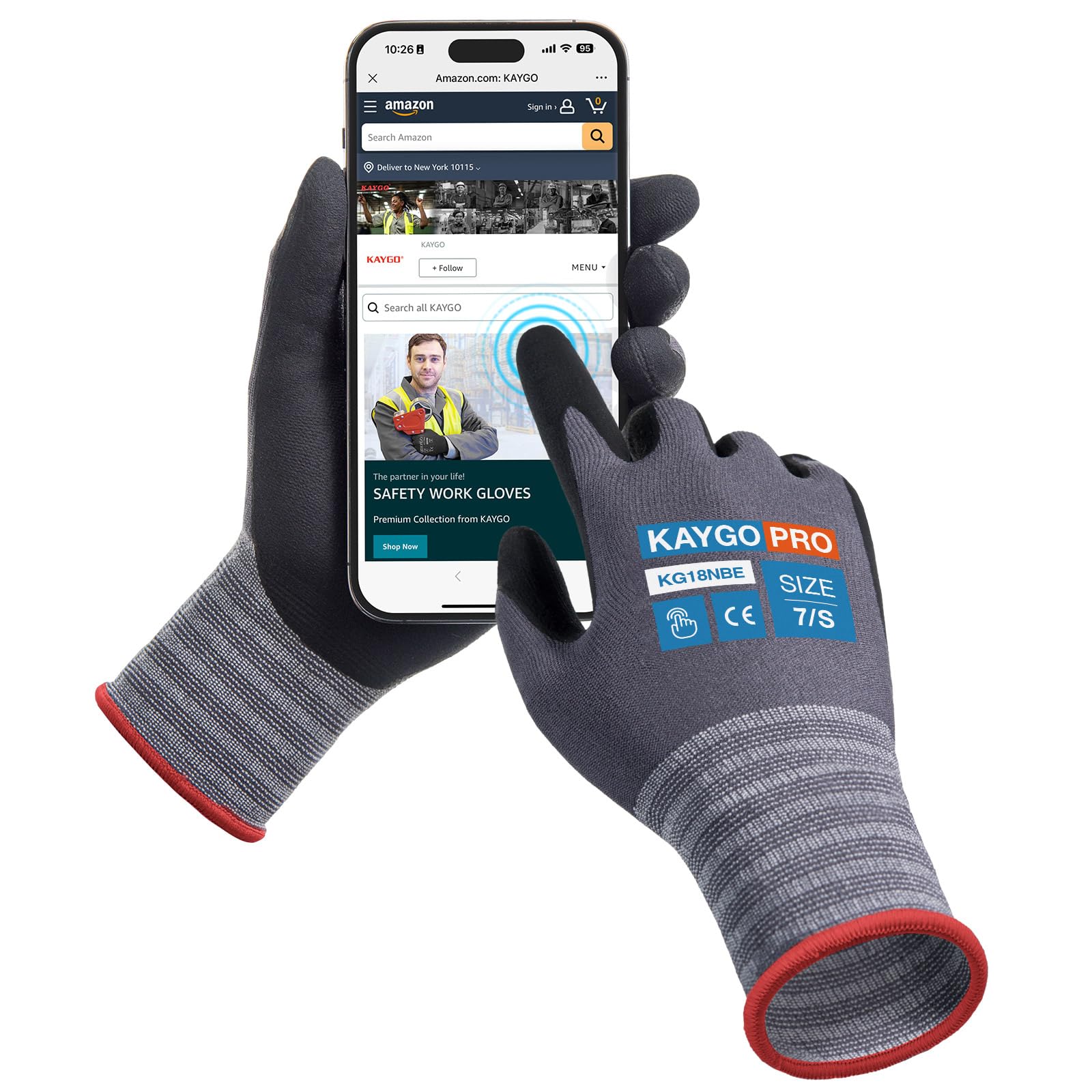 KAYGO 3 Pairs Safety Work Gloves MicroFoam Nitrile Coated Touchscreen, KG18NBE, Working Gloves with Oil Resistant Grip on Palm, for Men Women, Ideal for General Purpose Automotive (Small, Grey) — image 1