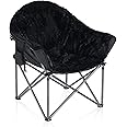 ALPHA CAMP Plush Moon Saucer Chair with Carry Bag - Supports 350 LBS, Black