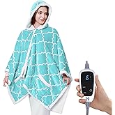 Sealy Wearable Heated Throw Blanket, Flannel & Sherpa Electric Throw Shawl Poncho with Hoodie & Pocket, 6 Heating Levels & 2-10 Hours Auto Shut Off, Machine Washable, 50x60 Inch, Light Blue