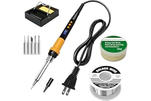 FUMEIYI Soldering Iron Kit,80W LED Display Adjustable Temperature Soldering Iron Kit with Automatic Sleep Mode, Includes 5 Tips, Solder Wire, Stand, Flux - Professional Orange Welding Tool for Repair and DIY