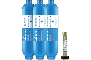 RV Inline Hose Water Filter, NSF Certified Camper Water Filter with Flexible Hose Protectors For RV Garden, Camping Essentials For Reduces Chlorine, Bad Taste, Odor In Drinking Water, 3 Pack SETFEEL
