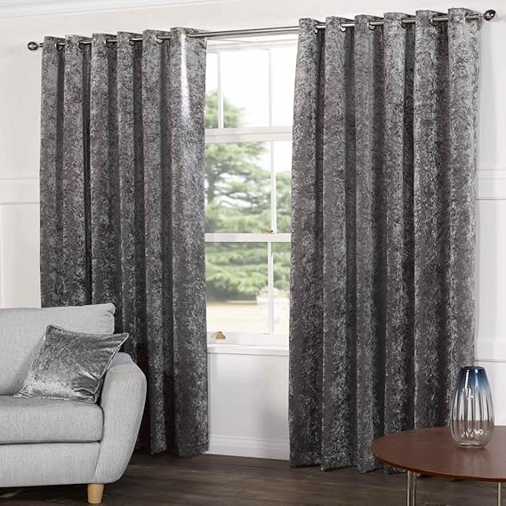 Tony's Textiles Kensington Steel Silver Grey Crushed Velvet Pair of