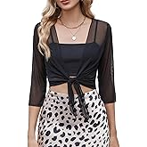 Avidlove Womens Shrug Sheer Tie Front 3/4 Sleeve Cropped Cardigan Mesh Bolero Lightweight Shrug for Dressy