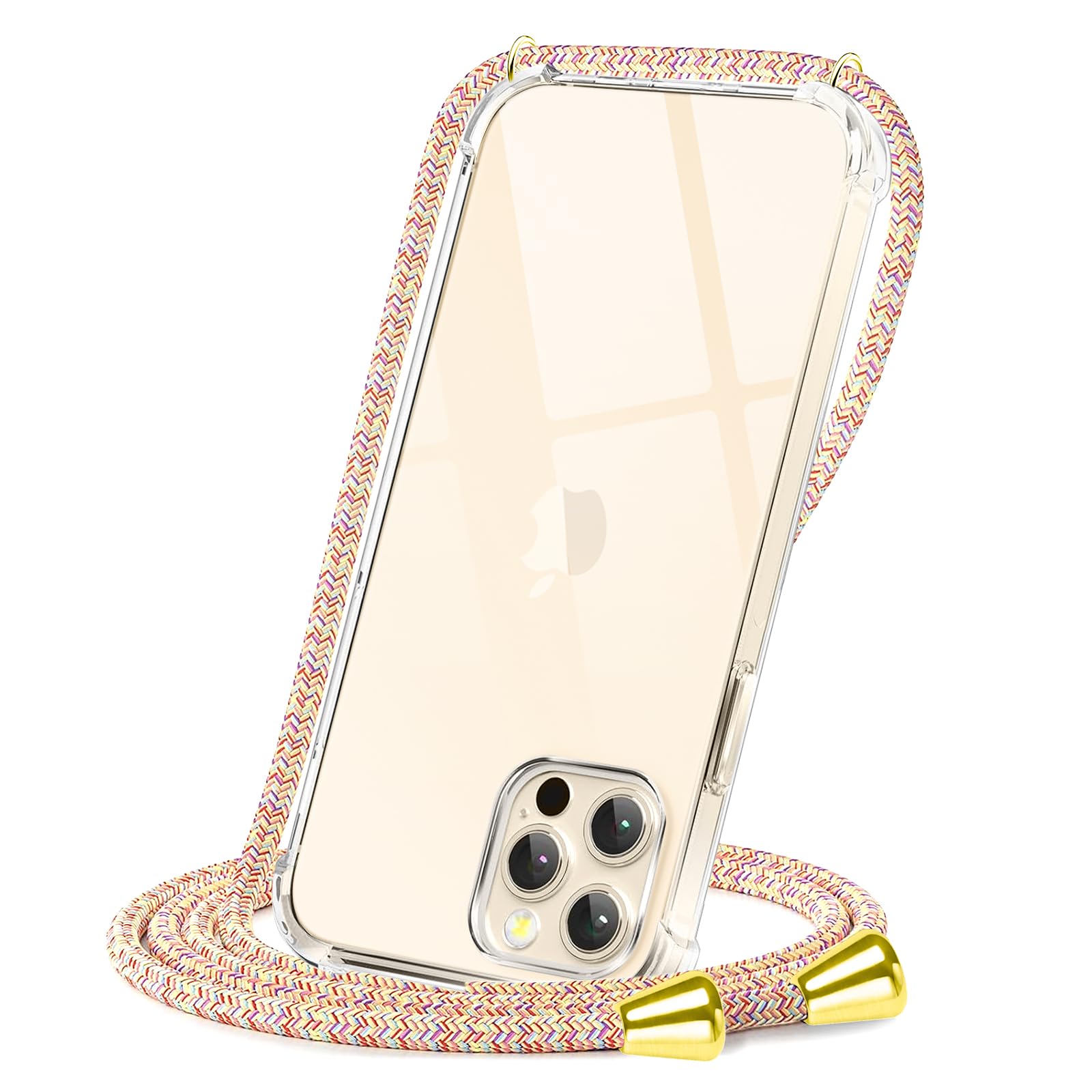 CAROKI Compatible with iPhone 13 Pro Crossbody Phone Case, Lanyard Protective Case with Adjustable Length Lanyard Rope Shockproof Hands-Free Clear Transparent TPU Silicone for iPhone 13 Pro-Rainbow