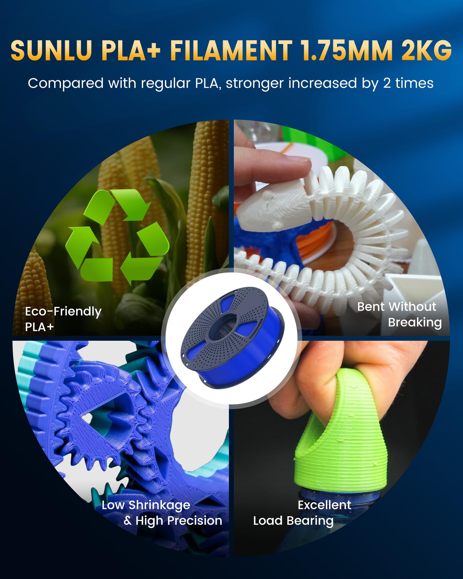 SUNLU PLA+2.0 3D Printer Filament, Upgrade