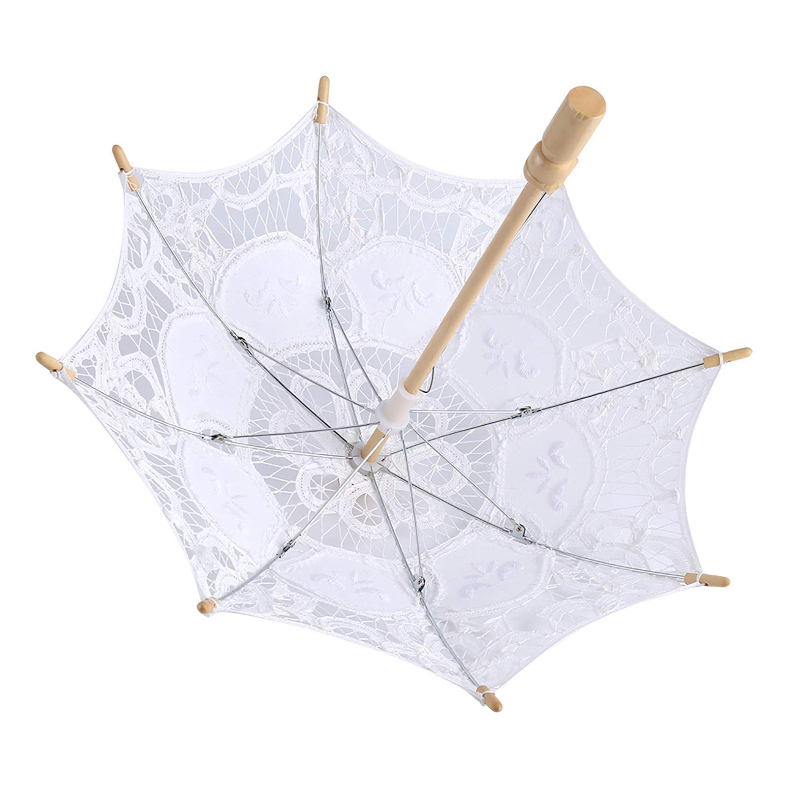 HERCHR Vintage Cotton Lace Parasol Umbrellas, Lace Wedding Umbrella Small White Lace Umbrella Retro European Style Bridesmaid Umbrella for Wedding Photography Decoration