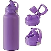 AIIVOW Purple 32 oz Insulated Water Bottle, Large Metal Stainless Steel Water Flask, Big Sports Travel Mens Water Bottle for Gym,Hiking,1 liters Leakproof Insulated Thermal Bottle with 2 Lids