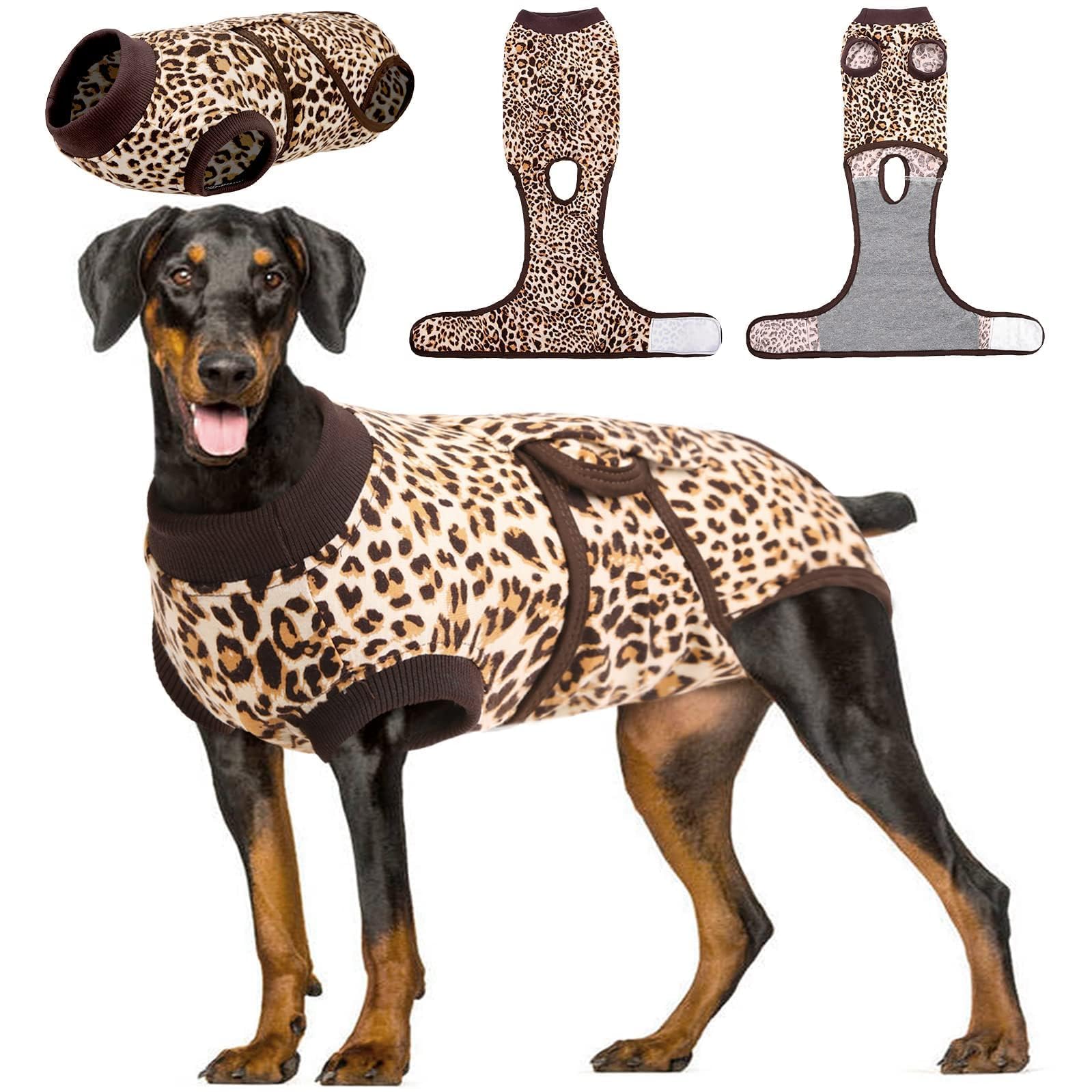 Photo 1 of Kuoser Recovery Suit for Dogs, Comfy Dog Recovery Suit Female Doggie Onesie for Surgery, Post-Op Onesie for Female & Male Dogs, Soft Protective Wear, BrownLeopard XXL