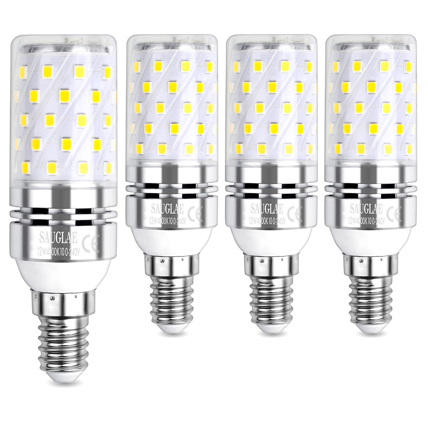 SAUGLAE LED Corn Bulbs, E14 Small Edison Screw, 12W, 1200Lm, 4000K Natural White, Pack of 4