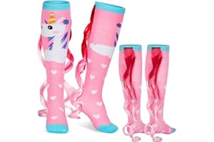 Yearntown 1 Pairs Crazy Fun Silly Wacky High Socks Unicorn Mermaid Socks with Wigs Gift for Kids Woman Christmas