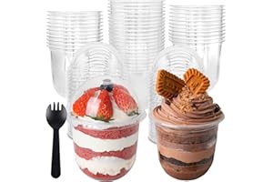 JNNZZGGU 50 Pack 12OZ Clear Plastic Cups with Dome Lids and Sporks No Hole Disposable Fruit Cups for Dessert,Cupcake,Parfait,Pudding,Iced Cold Drinks,Snacks,Fruits,Bakeries,Ice Cream