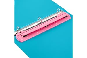 WORKLION 3 Ring Hole Puncher for Binders,Pink,with 10" Ruler, Plus Paper-chip Tray Design,Paper line up Guide,5 Sheets Capacity…