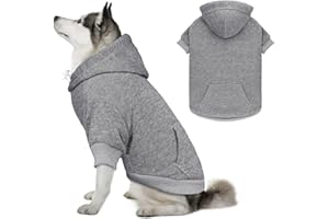 QDYU Dog Sweater & Hoodie - Solid Soft Brushed Fleece Dog Clothes with Pocket(Grey-XL)