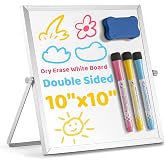 Small Dry Erase Board, 10" X 10" Small Whiteboard with Stand, Portable Magnetic Tabletop Erase Board for Kids Drawing, Desktop for Students Kids Home Office