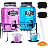 1 Gallon Liquid Laundry Detergent Dispenser with Stand, Glass Laundry Soap Dispenser, Glass Jars for Laundry Room Organization and Storage, Liquid Detergent, Fabric Softener