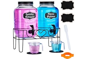 TIENCHOO 1 Gallon Liquid Laundry Detergent Dispenser with Stand, Glass Laundry Soap Dispenser, Glass Jars for Laundry Room Organization and Storage, Liquid Detergent, Fabric Softener
