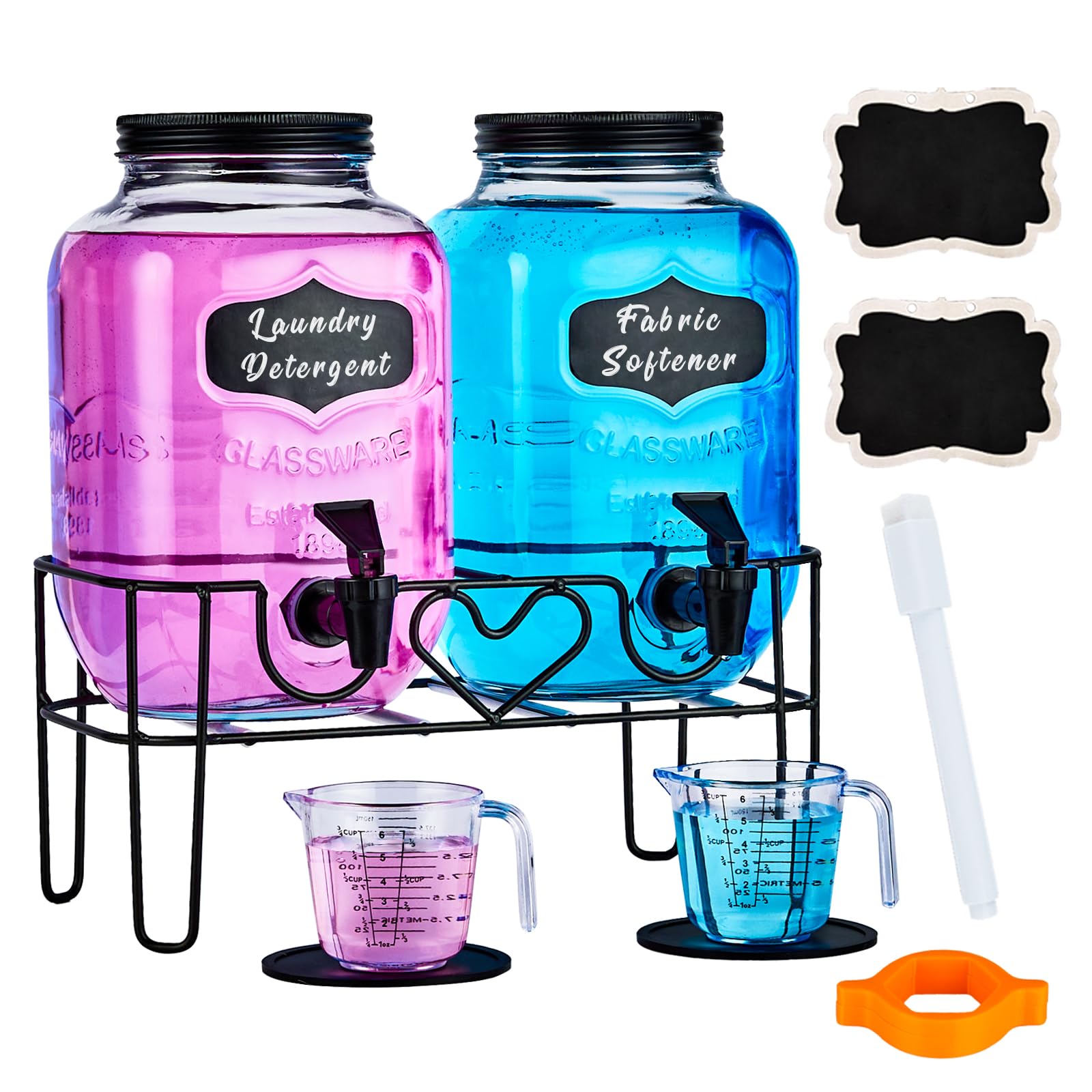 Photo 1 of 1 Gallon Liquid Laundry Detergent Dispenser with Stand, Glass Laundry Soap Dispenser, Glass Jars for Laundry Room Organization and Storage, Liquid Detergent, Fabric Softener