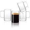 Aquach 4pcs 18 oz Clear Glass Coffee Mugs with Handle - Large Cups for Coffee, Tea, Latte, Cappuccino