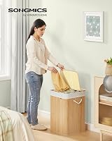 SONGMICS 95 L Laundry Basket with Lid Bamboo Foldable Removable Liner Bag view 2