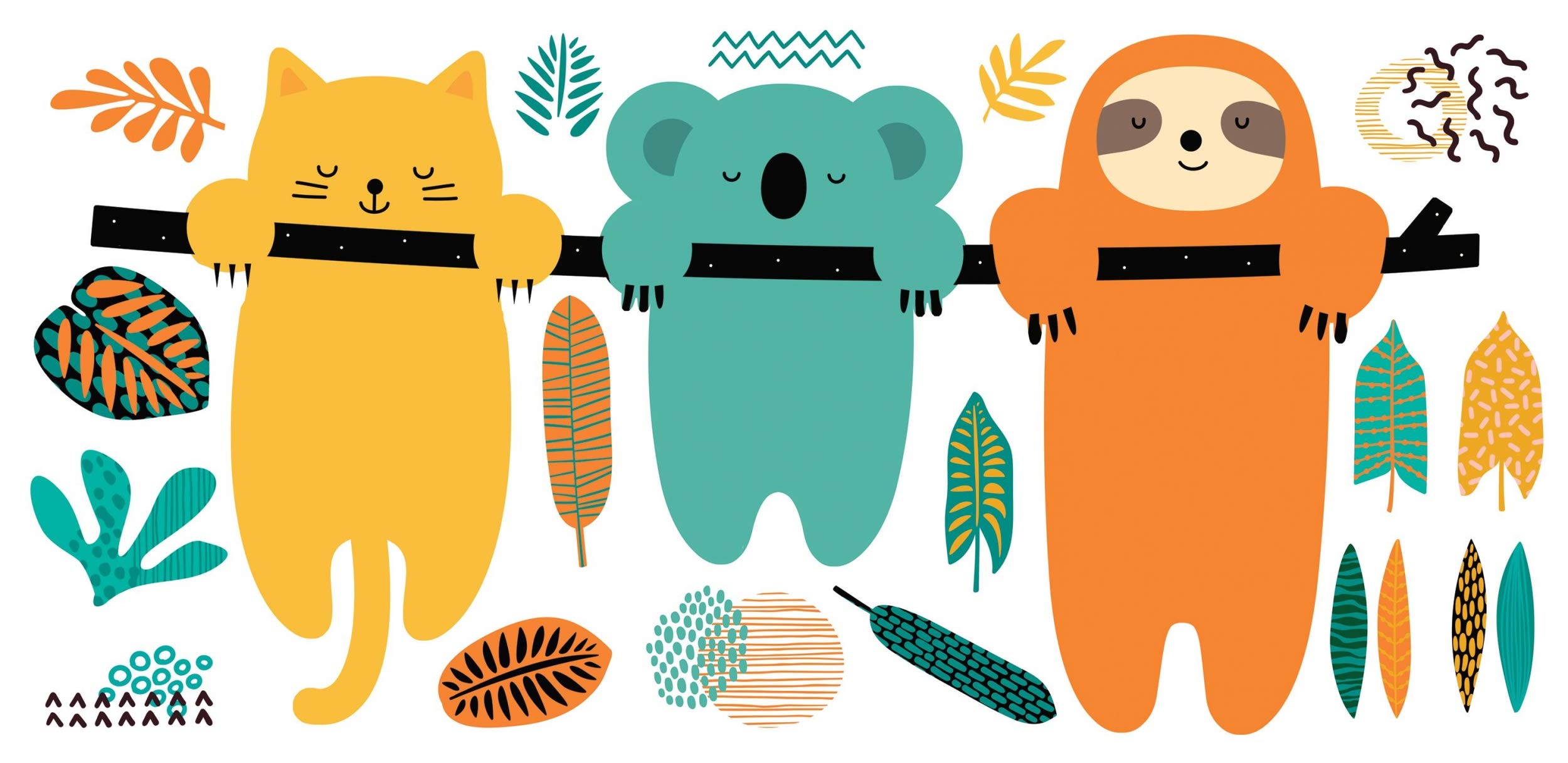 RoomMates RMK4117GM Giant Repositionable Sticker Koala and Perched Friends, Vinyl, Orange, Teal, and Yellow, 41.66 cm 32"