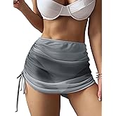 ZAFUL Women's Beach Cover Up Skirt Mesh Sheer Ruched Drawstring Short Swim Skirt Cover Ups for Swimwear
