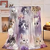 Kawaii Cat Blanket, Soft Plush Fleece Animal Throw Blanket - Cozy Warm Kittern Stuff Blankets Bedding Cat Gifts for Lover Women Girls Kids Adults 40"X50"