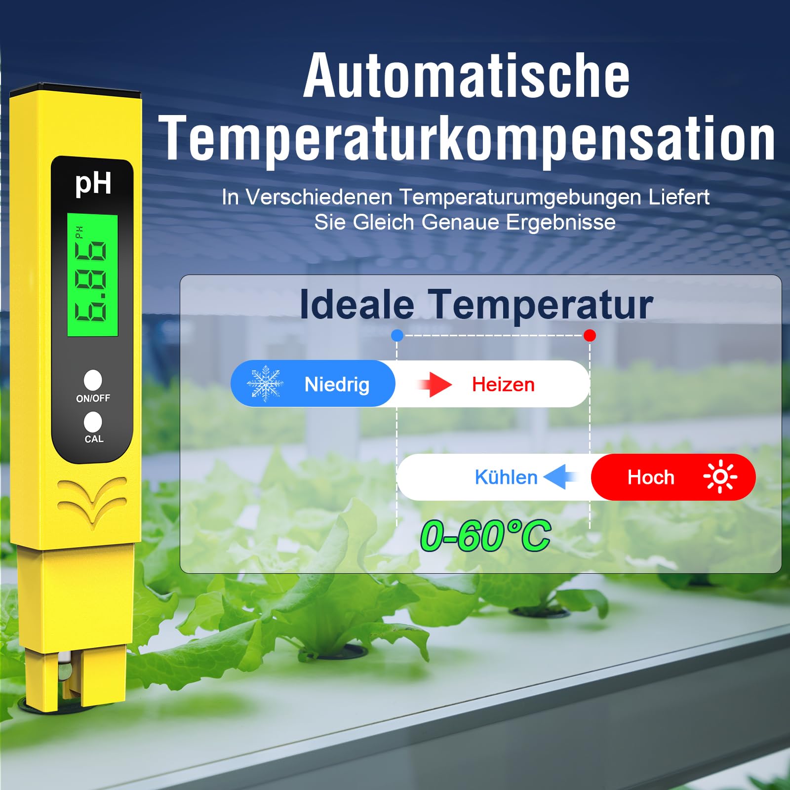 Keero pH Messgerät Hochpräzision (± 0.01), Water Tester, pH Wert Messgerät Pool mit Blau Hinterleuchtetem LCD-Display & Automatischer Temperaturkompensation,für Trinkwasser/Poolwasseranalyse-Gelb 4