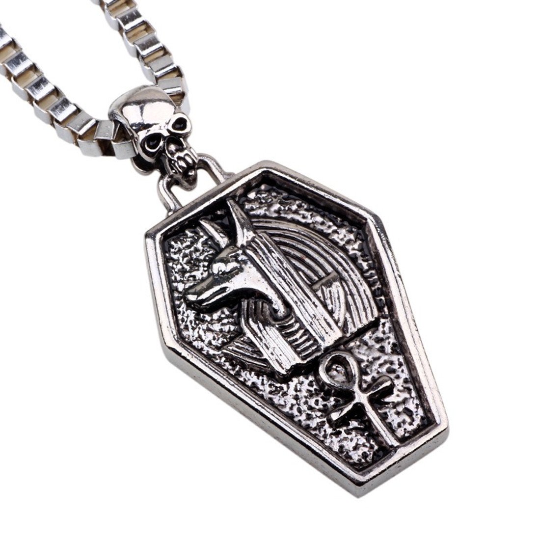 Fire Eyes-DIY Egypt Queen Jewelry Mystical Coffin Amulet Anubis Jackal Head Pendant Chain Necklace