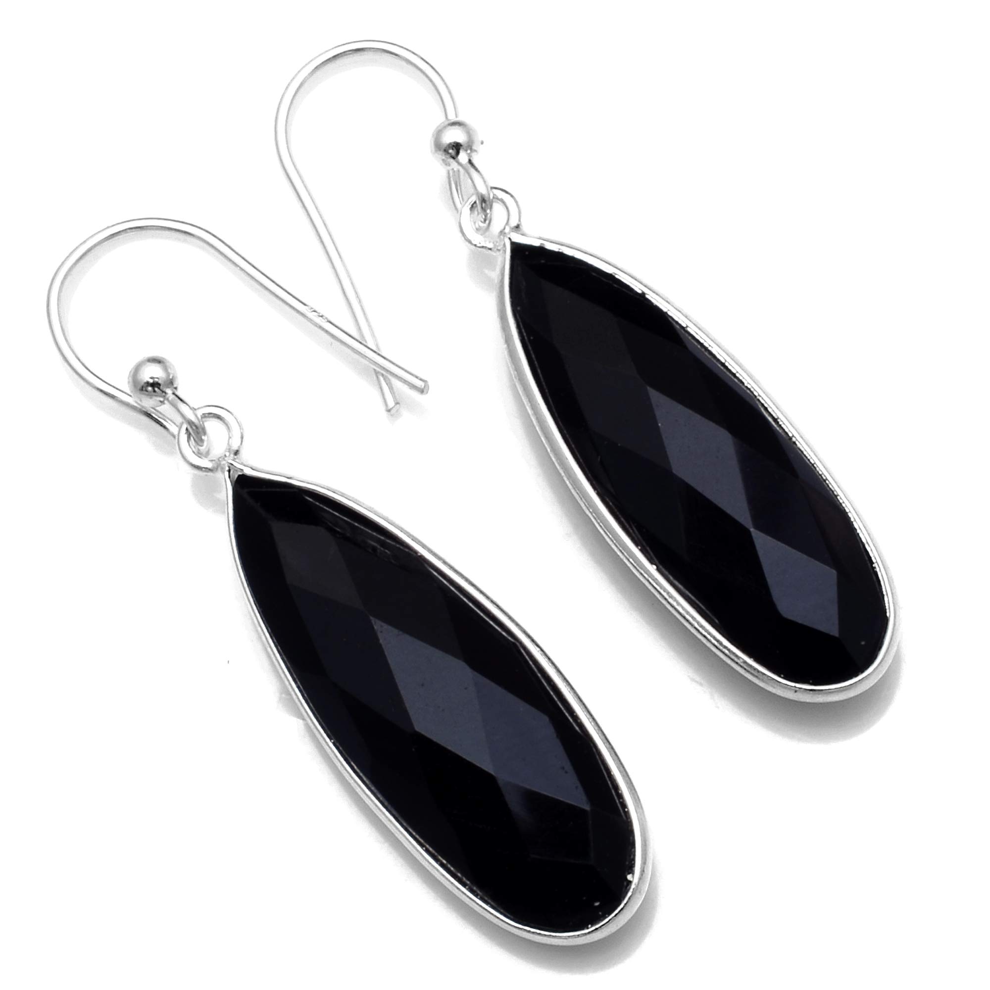 Silver Palace Sterling Silver Handmade and Natural Black Onyx Earrings for Womens and Girls
