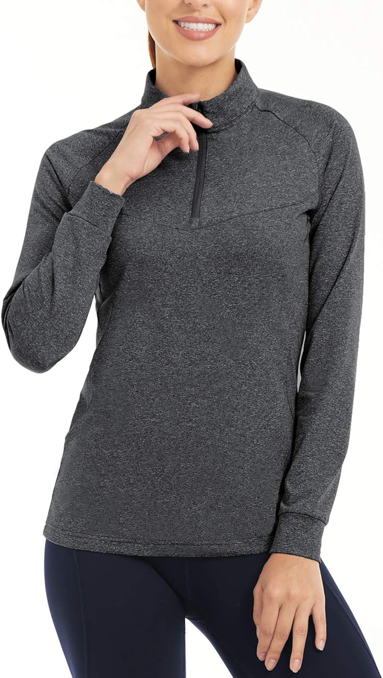 FASKUNOIE Women's Quick Dry Long Sleeve Quarter Zip Pullover Shirt for Performance Casual 