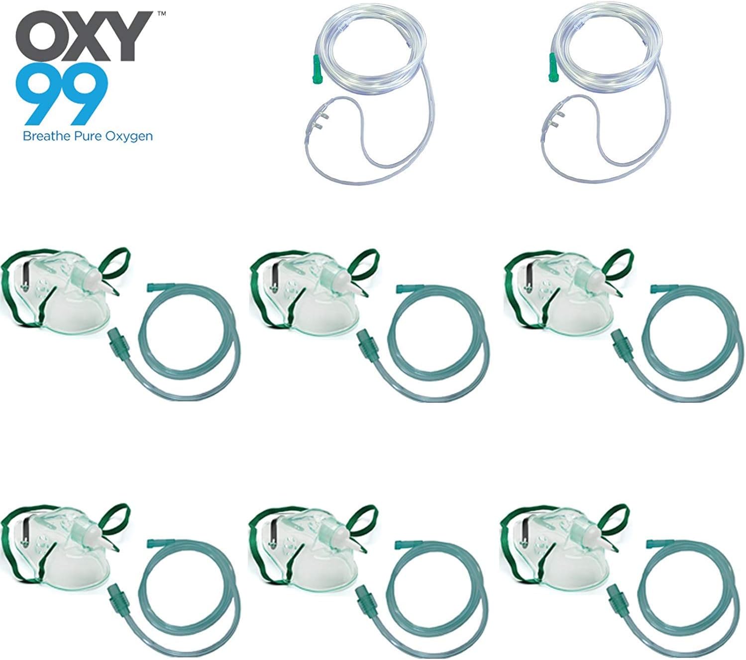 OXY99 Pack of 6 Oxygen Nebulizer face mask with 2 Cannula mask