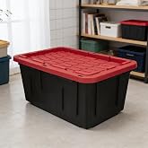 27 Gallon Large Storage Bin with Snap Lid, Heavy Duty Plastic Storage Container,For Garage, Basement, or Outdoor,Heavy Duty storage Totes,Black and Red,1 Piece