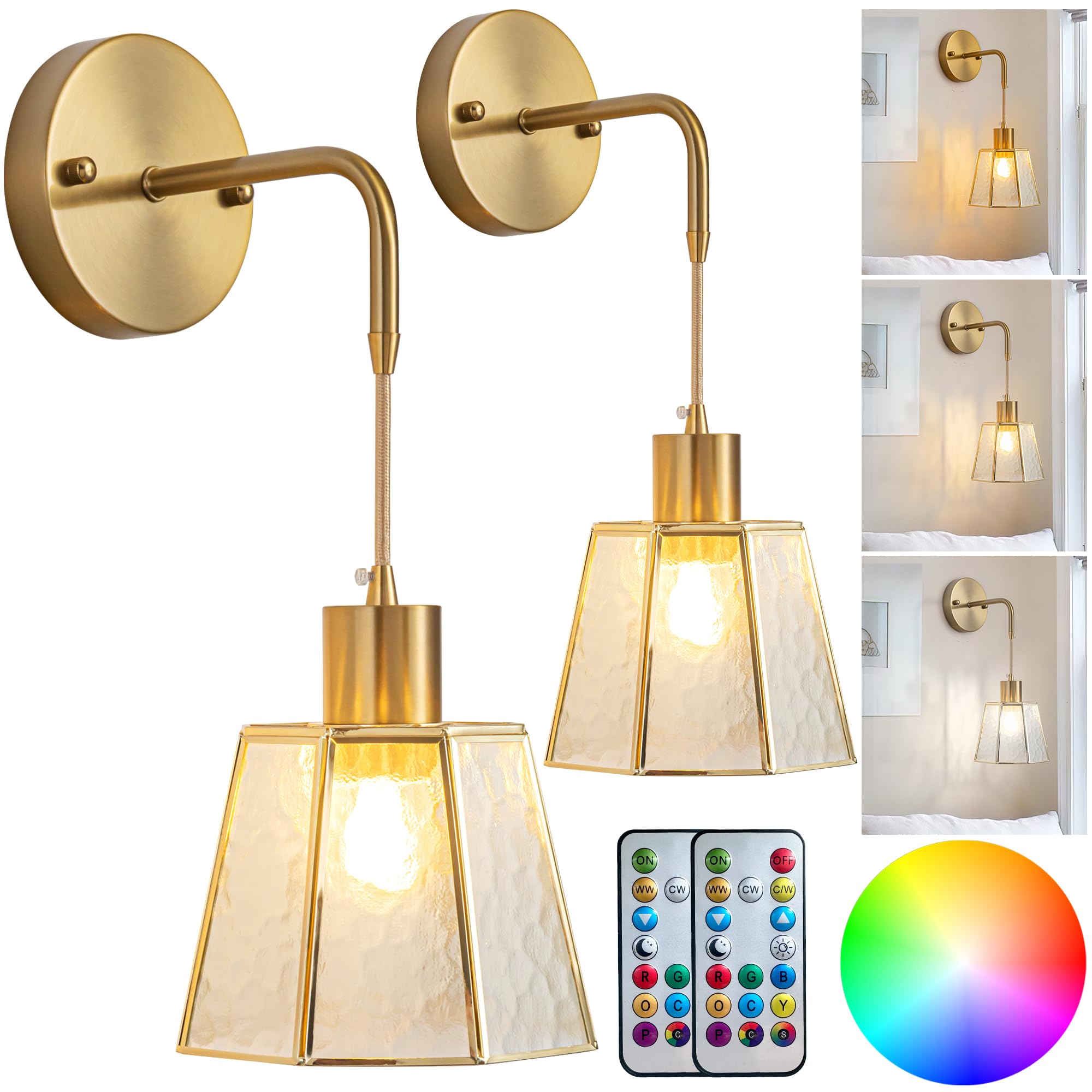 Photo 1 of ***PARTS ONLY*** ***NONFUNCTIONAL*** YHCDLAMP Battery Operated Sconces Set of 2, Battery Operated Wall Lights with Remote,Rechargeable Wall Sconces RGB Color Changing More Than 50 Hours Battery Life,Perfect for Bedroom Living Room