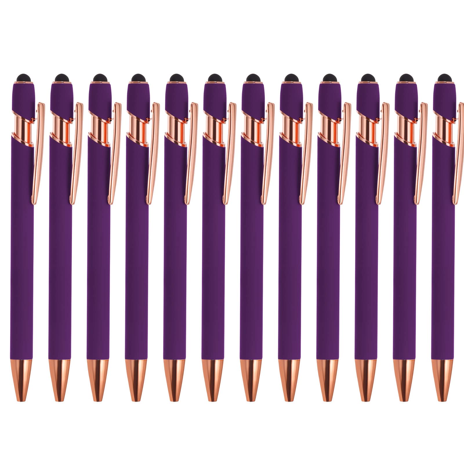 PATIKIL Ballpoint Pen with Stylus Tip, 12 Pack 2 in 1 Metal Pen Black Ink 1.0mm Medium Point Stylus Pen for Touch Screens Style 2, Purple