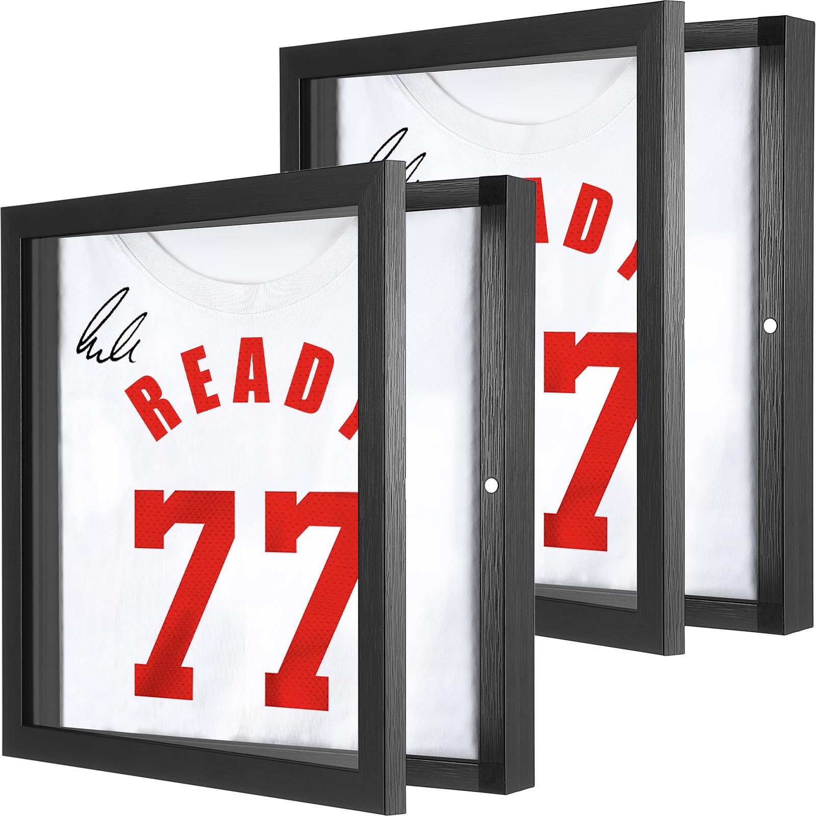 Photo 1 of Dunkive 2 Pack T Shirt Display Frame, 13" x 13" Black Imitation Wood T Shirt Frame with 98% UV Protection Acrylic, 1" Depth of Usable Space Shadow Box, Display Case for Shirts, Jerseys, Memorabilia
