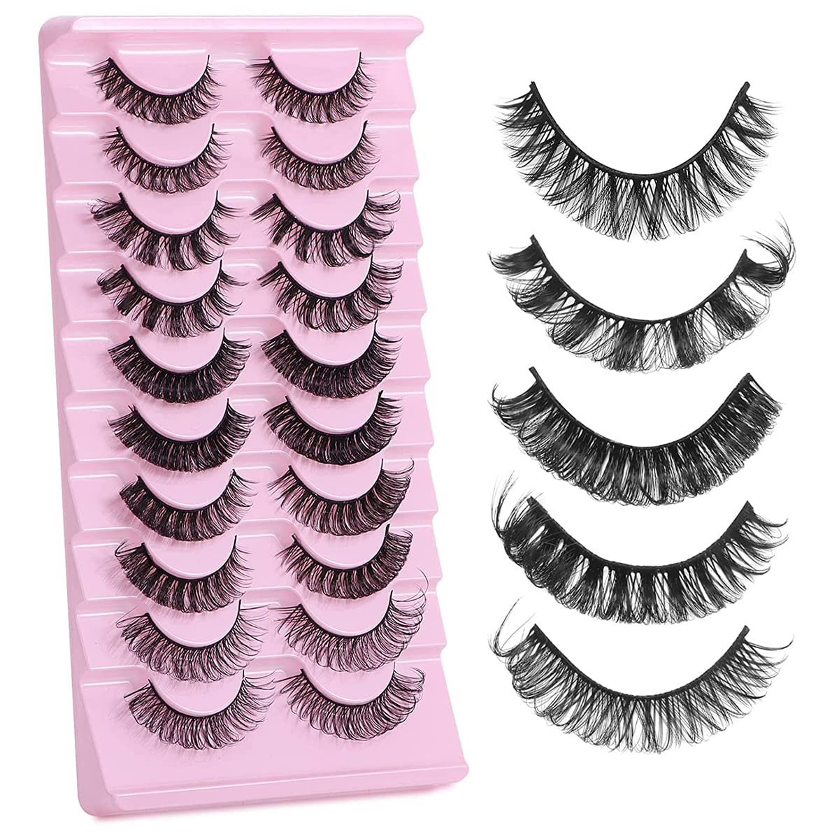 Eyelashes Russian Strip Lashes Natural Fluffy Wispy D Curly Effect Hybrid Strip Lashes Look Like Extensions 10 Pairs (MIX-H5)